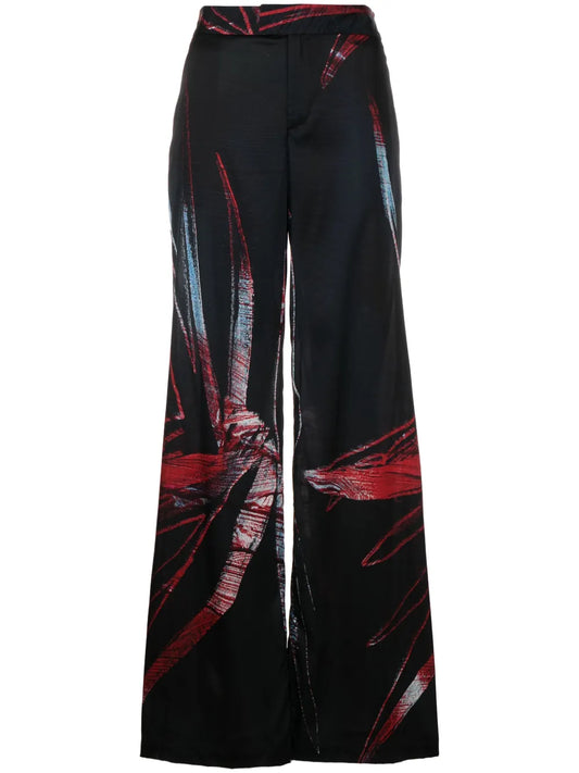 Abstract-Pattern Wide-Leg Trousers