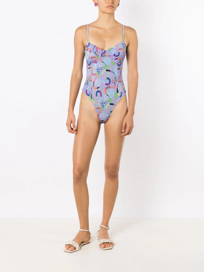 Illustration-Print Cut-Out Swimsuit
