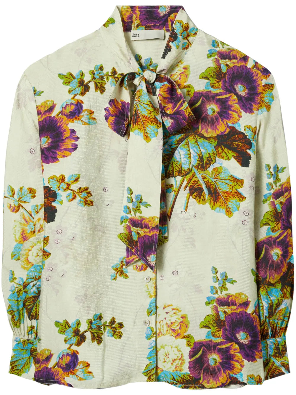 Floral-Pattern Pussy-Bow Blouse