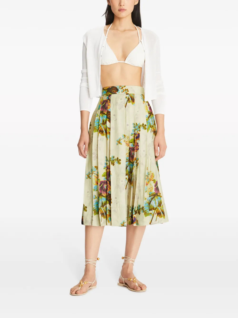 Floral-Patterned Pleated Skirt