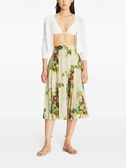 Floral-Patterned Pleated Skirt