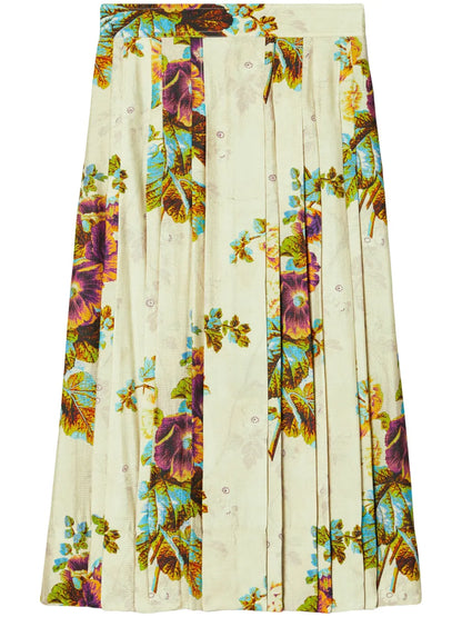 Floral-Patterned Pleated Skirt