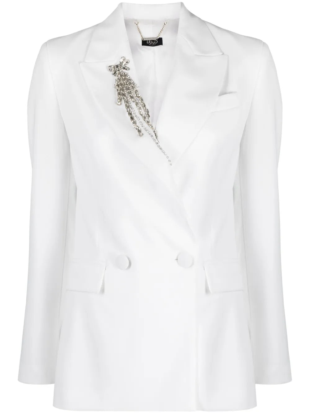 Brooch-Detail Double-Breasted Blazer