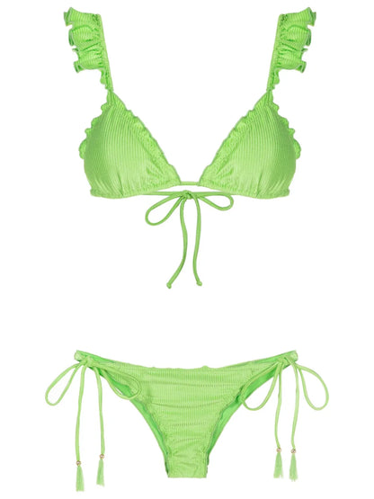 Ruffled-Trim Ribbed Bikini