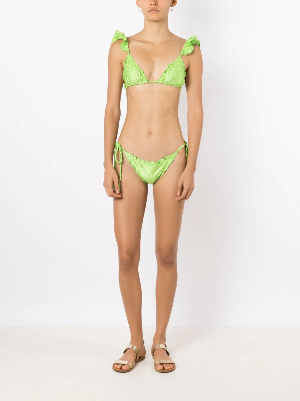 Ruffled-Trim Ribbed Bikini