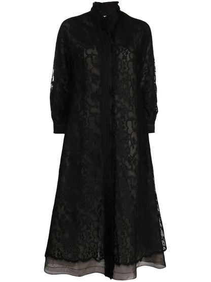 Lace Pleated Single-Breasted Coat