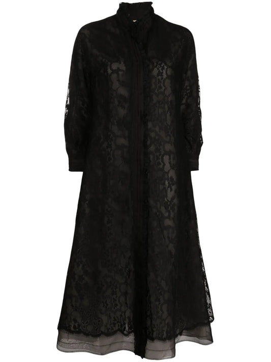 Lace Pleated Single-Breasted Coat