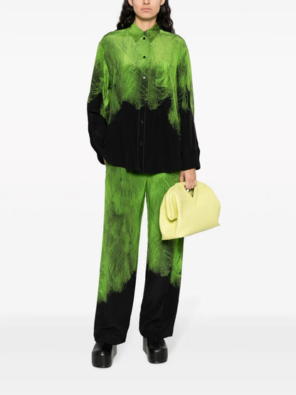 Feather-Print Silk Trousers