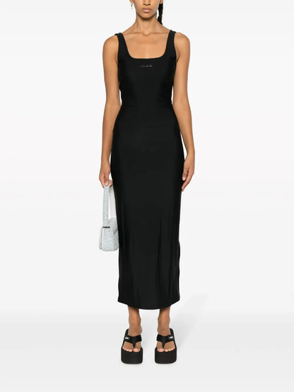 Crystal-Embellished Logo Midi Dress