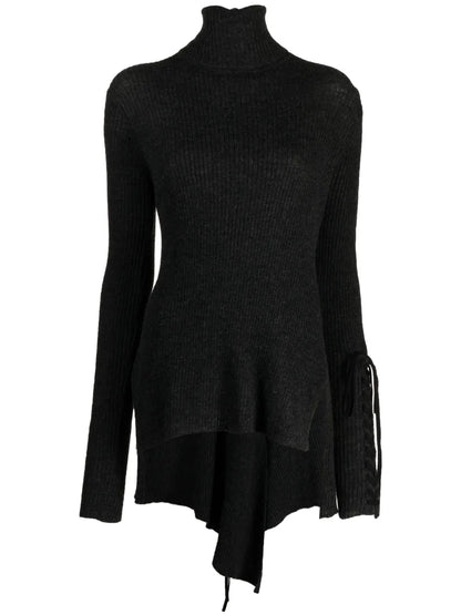 Lace-Up Wool Blouse