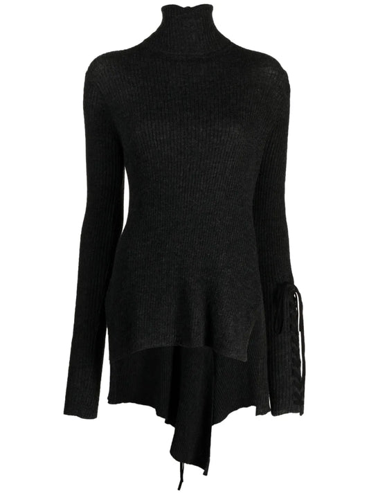 Lace-Up Wool Blouse