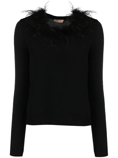 Ostrich-Feather Fine-Knit Jumper