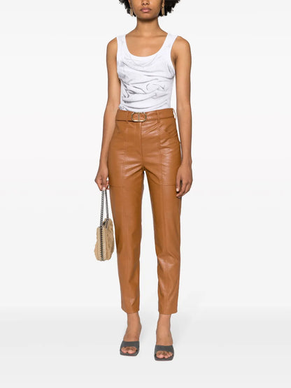 Belted Faux-Leather Trousers