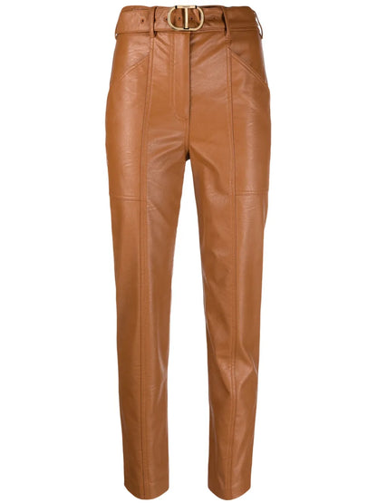 Belted Faux-Leather Trousers