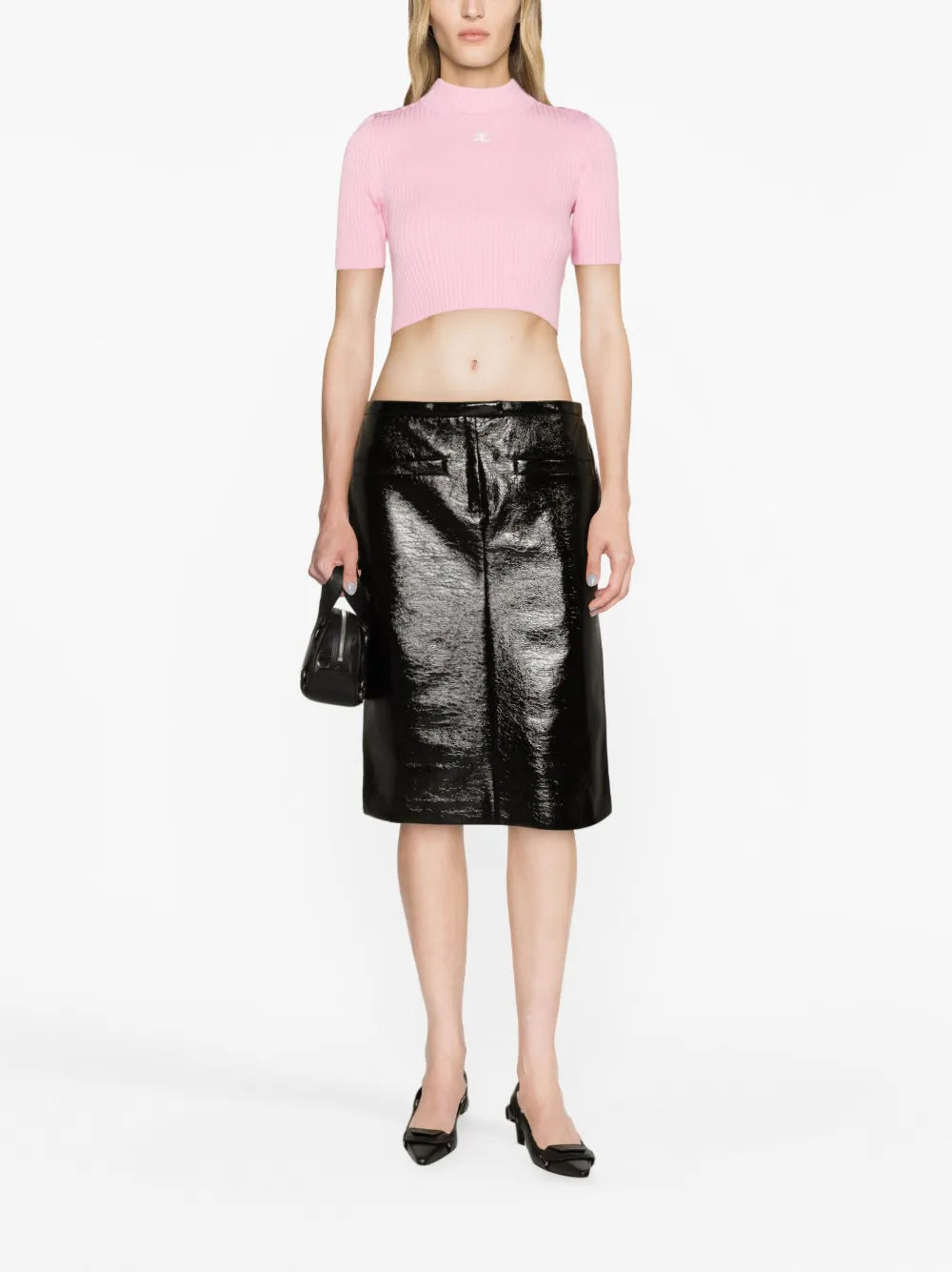 Low-Rise Vinyl Midi Skirt