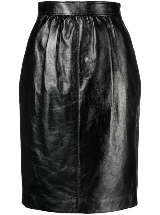 High-Waist Leather Pencil Skirt