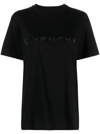 Rhinestone-Embellishment Cotton T-Shirt