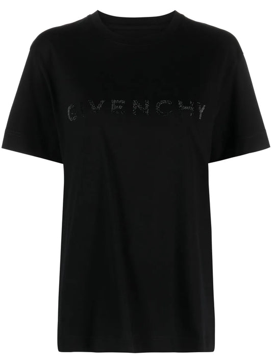 Rhinestone-Embellishment Cotton T-Shirt