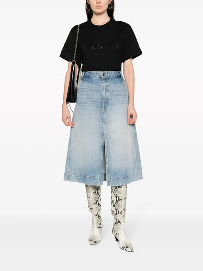 Rhinestone-Embellishment Cotton T-Shirt