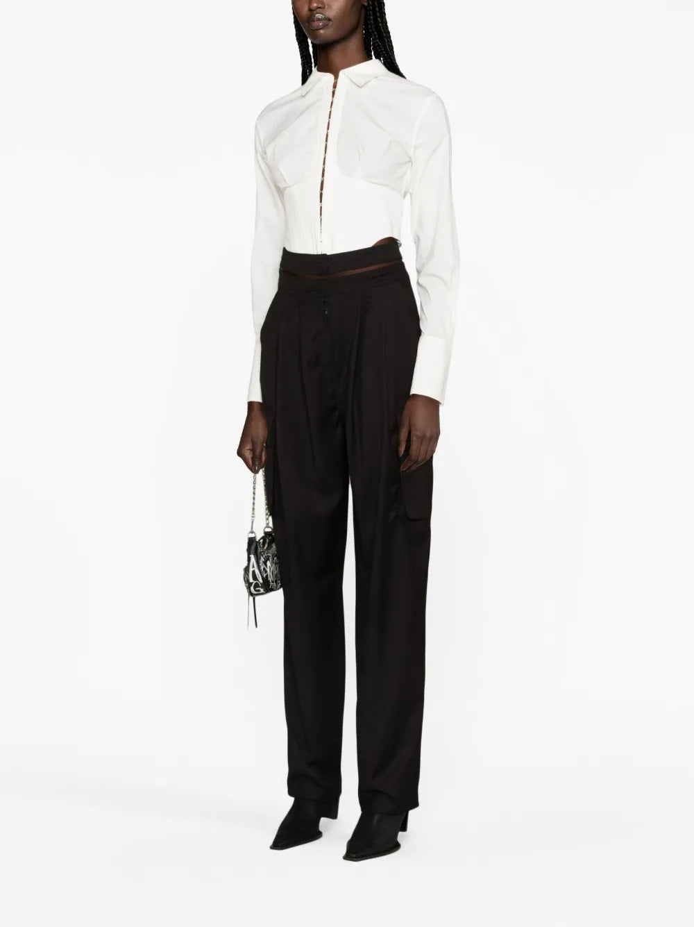 Pleated Cut-Out Cargo Trousers