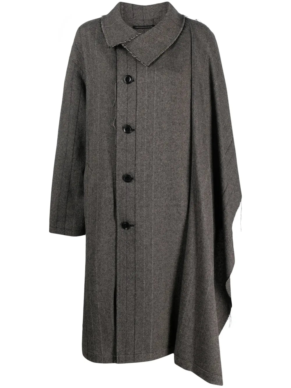 Herringbone-Pattern Asymmetric Coat