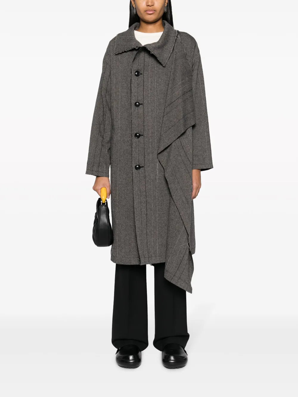 Herringbone-Pattern Asymmetric Coat