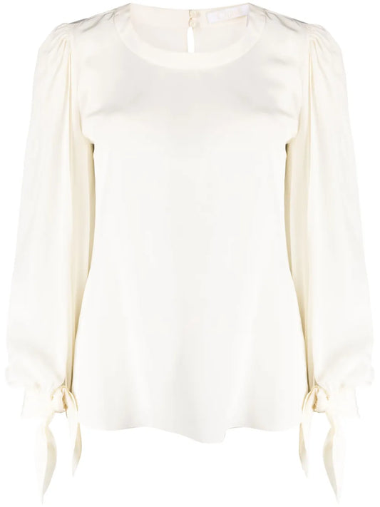 Puff-Sleeve Organic Silk Blouse