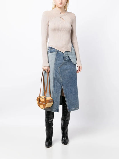 Cut-Out Detailing Ribbed-Knit Jumper