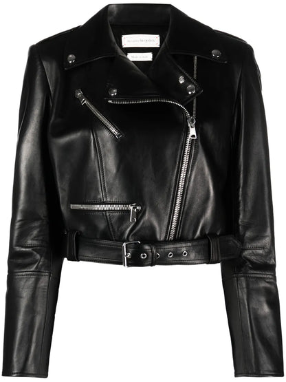 Cropped Leather Biker Jacket