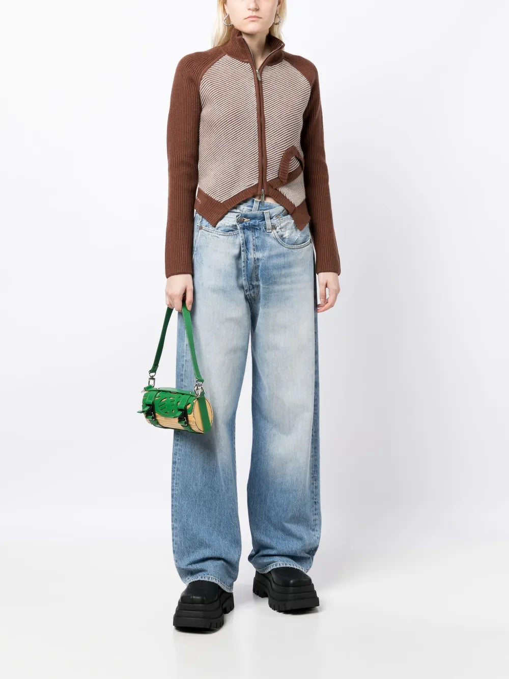 Logo Intarsia-Knit Ribbed-Knit Cardigan
