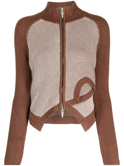 Logo Intarsia-Knit Ribbed-Knit Cardigan