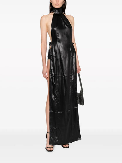 Halterneck Faux-Leather Dress