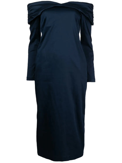Off-Shoulder Long-Sleeve Midi Dress