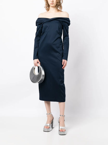 Off-Shoulder Long-Sleeve Midi Dress