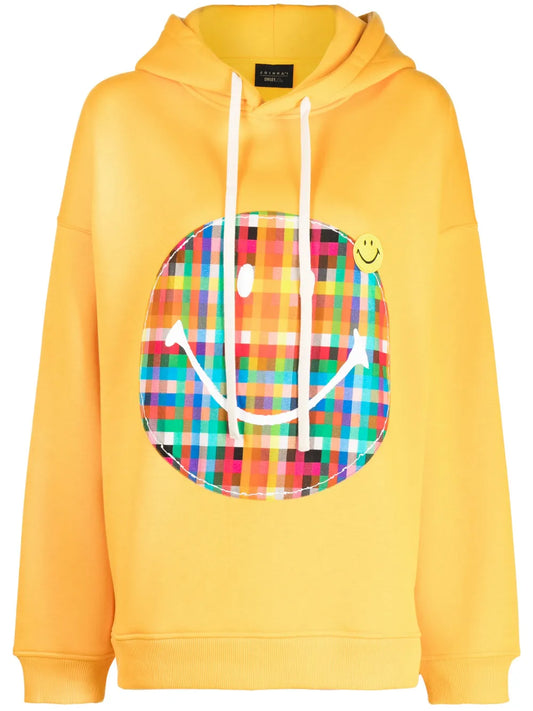 Plaid Smiley-Appliqué Jersey Hoodie