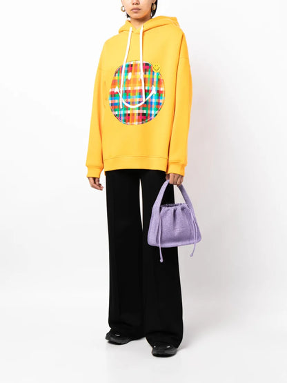 Plaid Smiley-Appliqué Jersey Hoodie