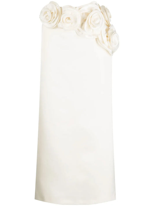 Floral-Appliqué Silk Midi Skirt