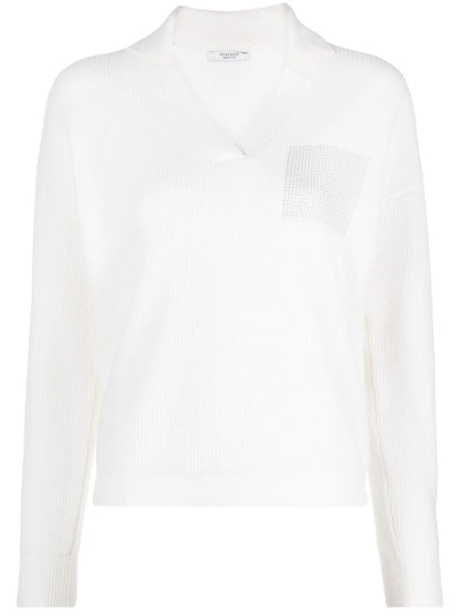 Rhinestone-Detail Ribbed-Knit Jumper