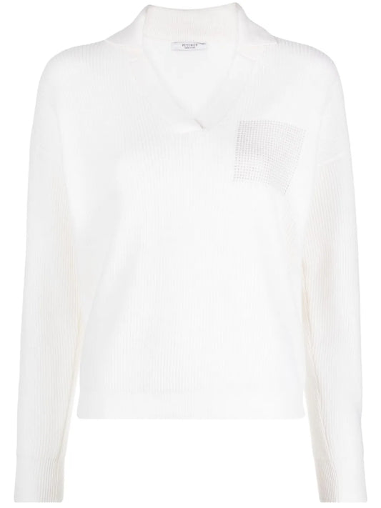 Rhinestone-Detail Ribbed-Knit Jumper