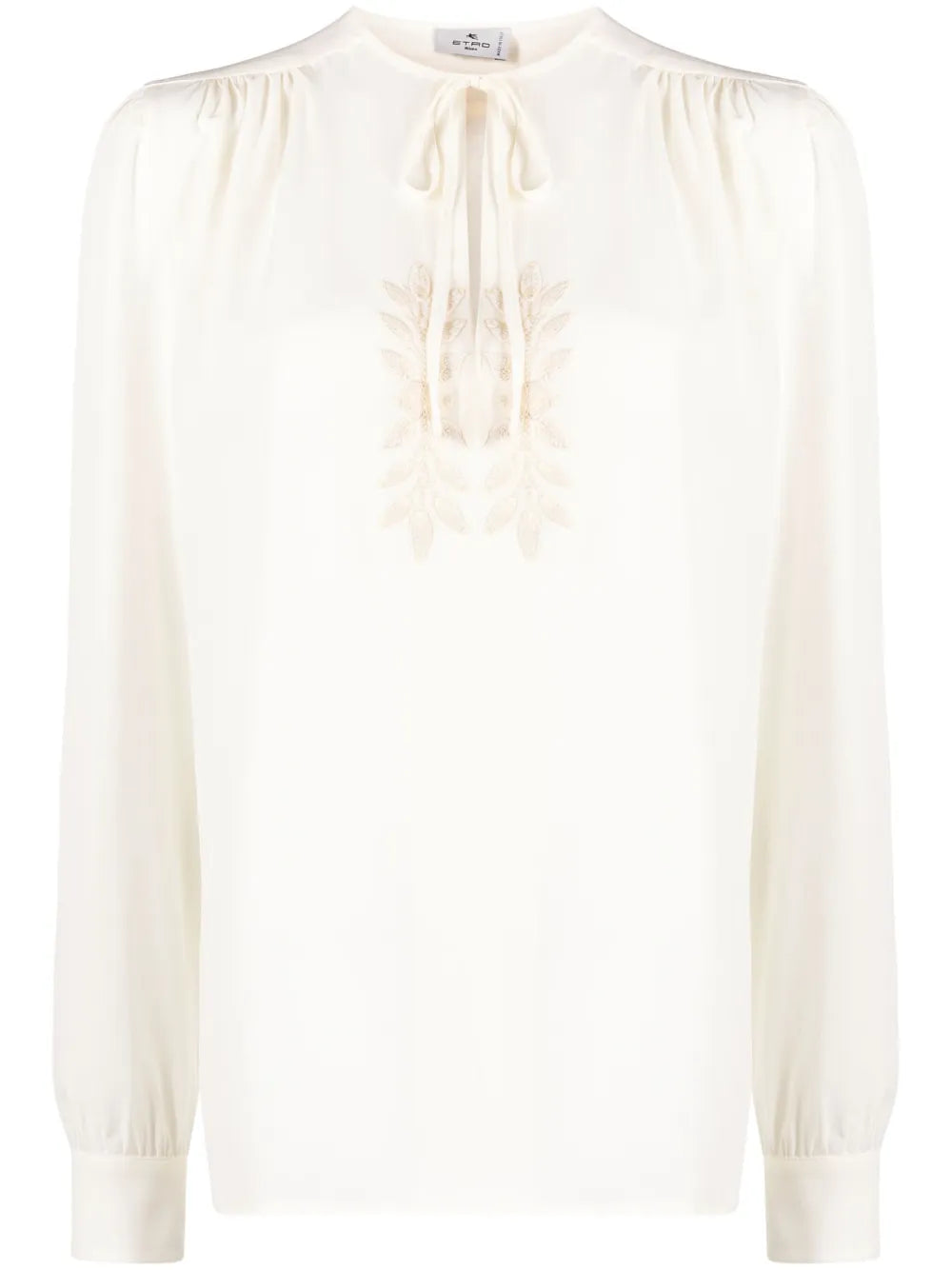 Leaf-Embroidered Silk Blouse