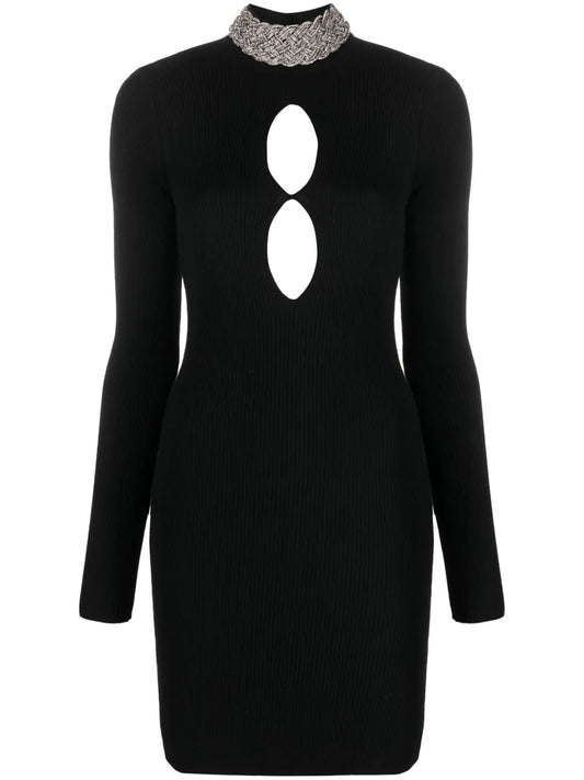 Cut-Out Ribbed-Knit Minidress