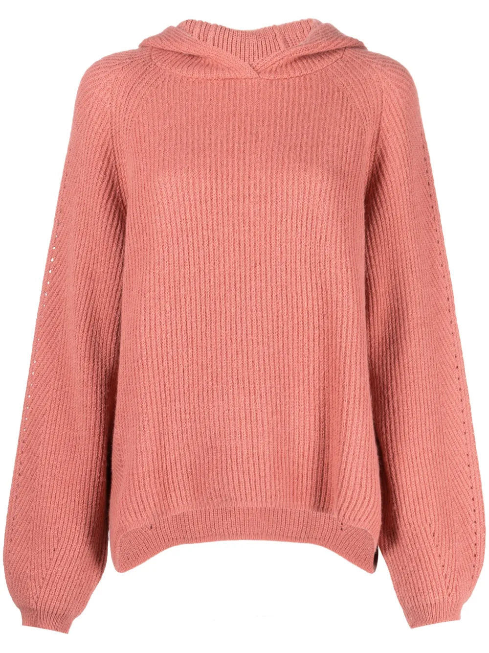 Balloon-Sleeve Ribbed-Knit Hoodie