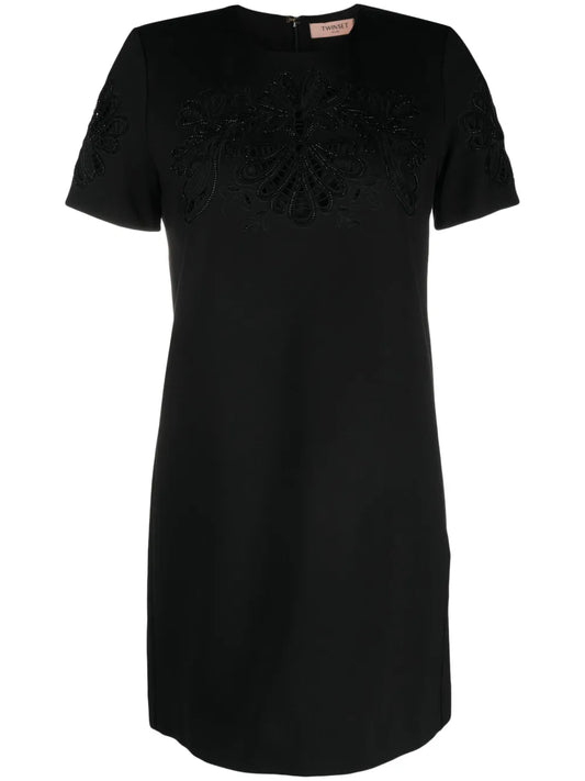 Bead-Embellished Short-Sleeve Minidress