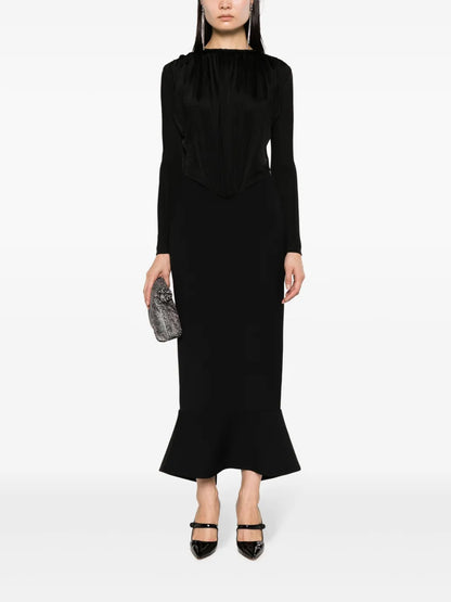 Alette Draped Fluted Maxi Dress