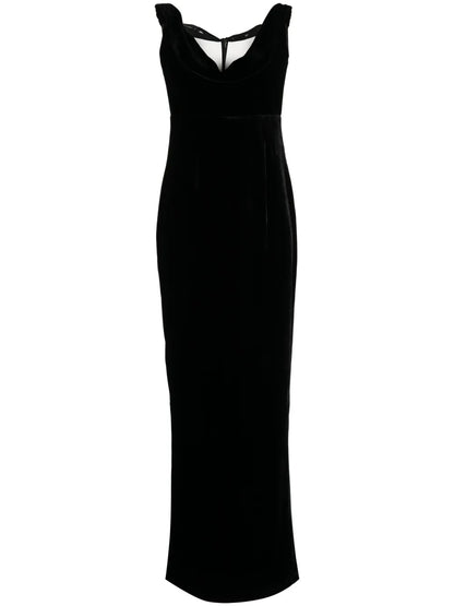Cowl-Neck Velvet-Effect Midi Dress