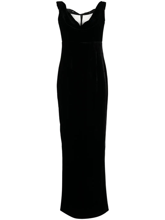 Cowl-Neck Velvet-Effect Midi Dress