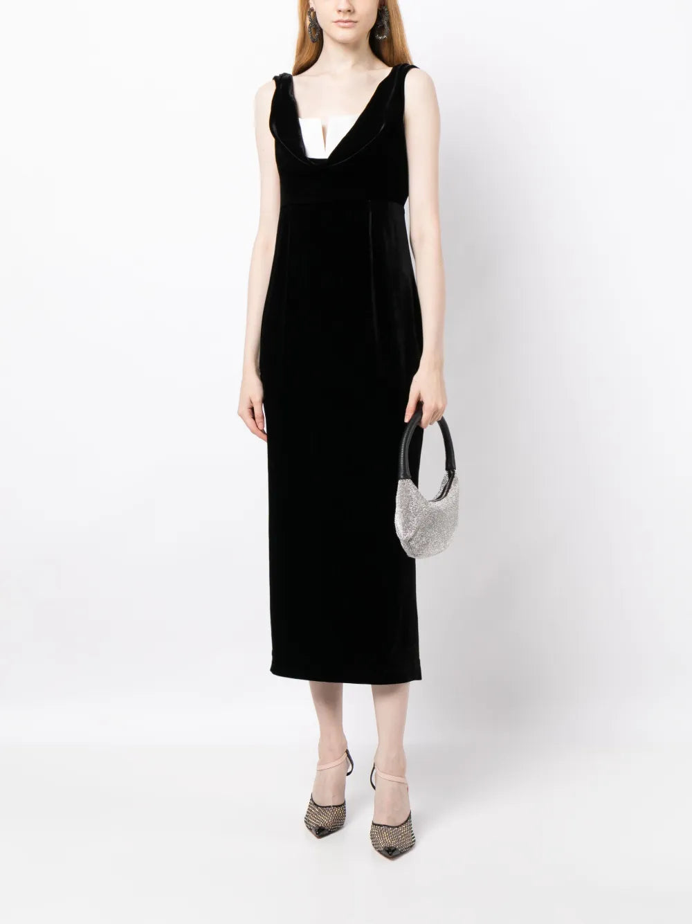 Cowl-Neck Velvet-Effect Midi Dress