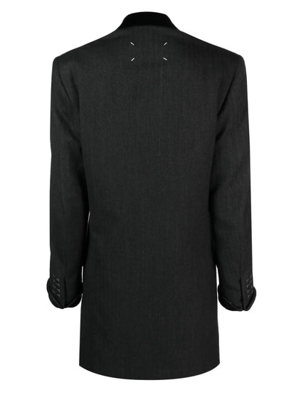 Velvet-Trim Wool Single-Breasted Coat