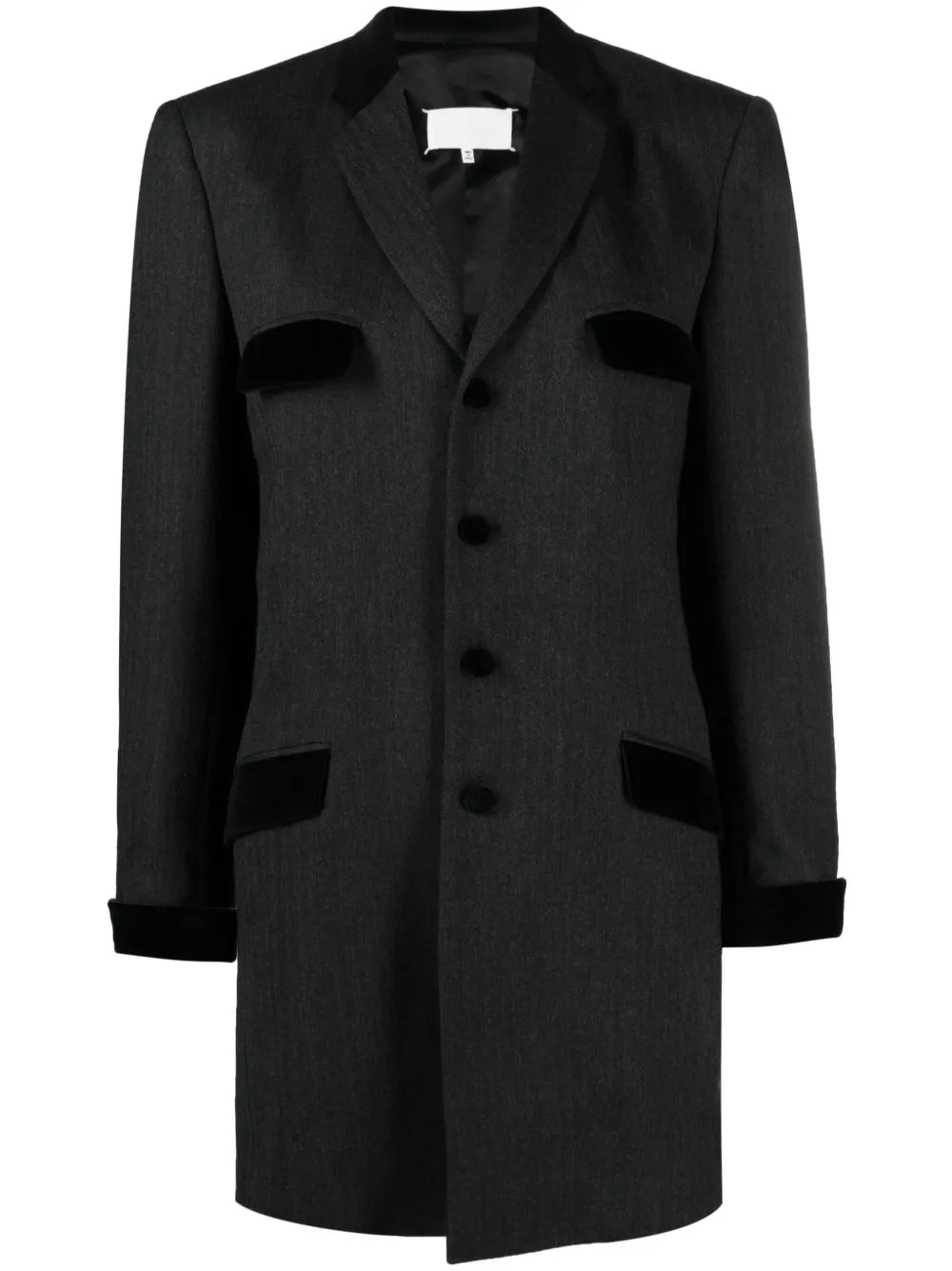 Velvet-Trim Wool Single-Breasted Coat