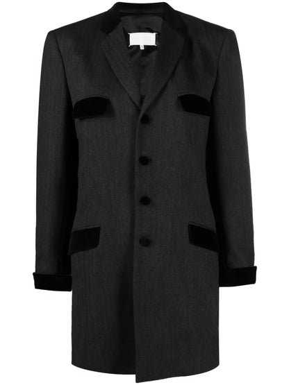 Velvet-Trim Wool Single-Breasted Coat